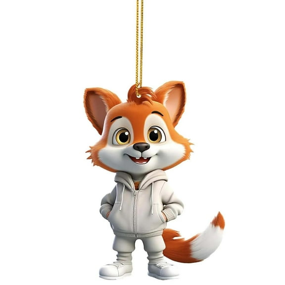 YOHAVEN Christmas Fox Ornament, Acrylic Flat Hanging Pendant for Tree Car Decor, Double Sided Xmas Decoration with Painted Detail, Holiday Party Home Indoor Outdoor Gift Accessories