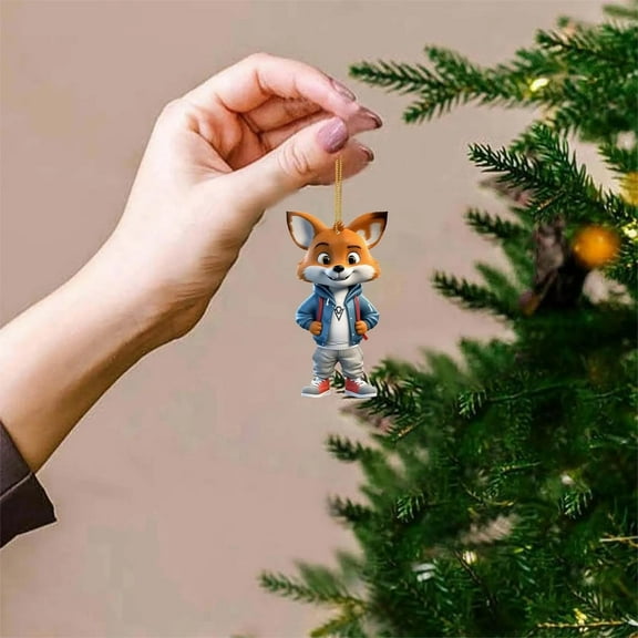YOHAVEN Christmas Fox Ornament, Acrylic Flat Hanging Pendant for Tree Car Decor, Double Sided Xmas Decoration with Painted Detail, Holiday Party Home Indoor Outdoor Gift Accessories