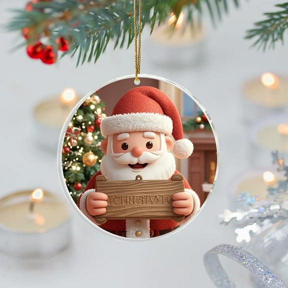 YOHAVEN Christmas Hanging Ornaments Acrylic Santa Claus House Decorations Festive Xmas Tree Hanging Sign Holiday Party Favors Fireplace Mantle Car Rearview Mirror Gift Decor for Home Office