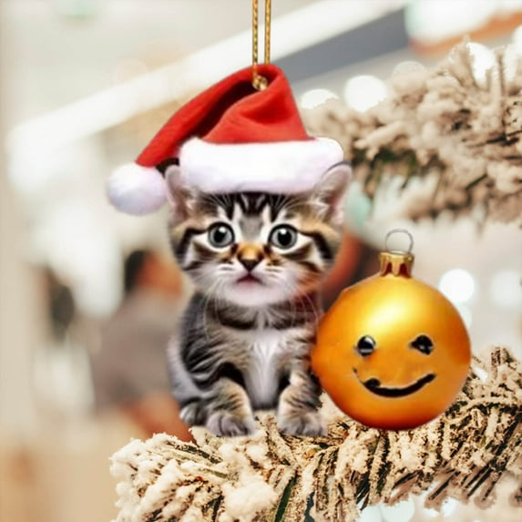 YOHAVEN Christmas Kitty Pendant Hanging Ornament for Car Backpack Home Decor, Rearview Mirror Holiday Decoration, Festive Table Accent Gift