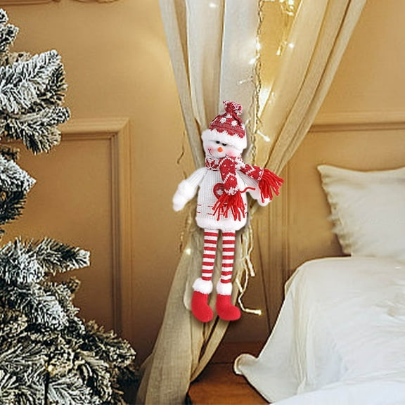 YOHAVEN Christmas Knitted Long Leg Doll Curtain Holdbacks, Elderly Snowman Reindeer Figurines for Door Window Curtains, Festive Holiday Home Accent