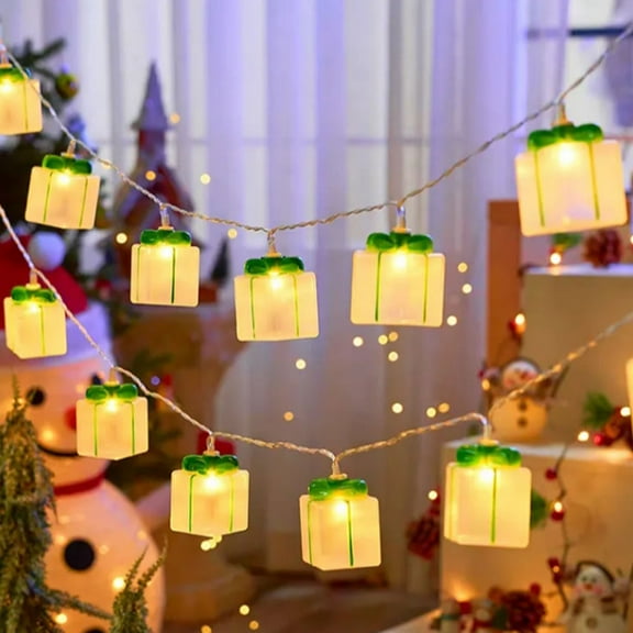 YOHAVEN Christmas LED String Lights, 5FT Colorful Battery Operated Holiday Party Decor, Gift Box Lights for Indoor Outdoor Tree Wall Decorations