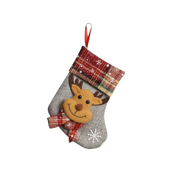 YOHAVEN Christmas Linen Stocking Ornament, Mini Trumpet Hanging Gift Bag, Cute Holiday Goodie Stocking for Fireplace Tree Mantel Home Decorations