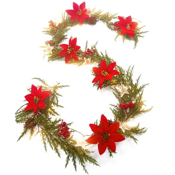 YOHAVEN Christmas Norfolk 6.6FT Artificial Garland Indoor Home Holiday Decorations, Faux Greenery Mantel Stair Table Decor for Xmas Party Festive Decor