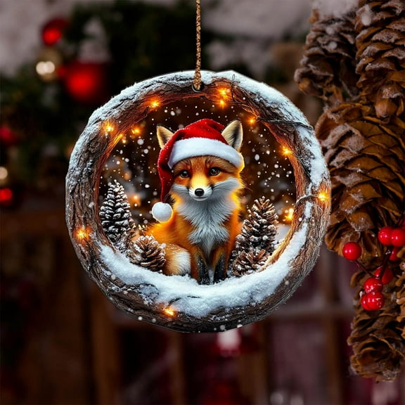 YOHAVEN Christmas Ornaments Acrylic Forest Animal Pendant, Owl Raccoon Flat Print Tree Hanging Decoration, Xmas Holiday Acrylic Souvenir Gift for Home Office Wall Door Party