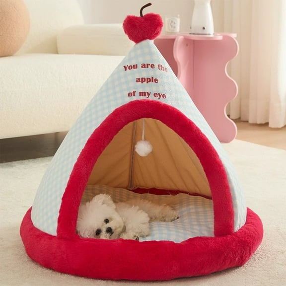 YOHAVEN Christmas Pet Bed Reindeer Shape, Semi Enclosed Warm Cat Dog Bed Removable Washable Cushion, Holiday Festive Pet House for Small Pets Winter Sleeping