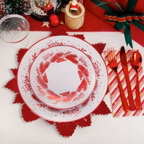 YOHAVEN Christmas Placemats 12" Red Round Lace Table Mats Polyester Coffee Table Doilies Holiday Decorations For Xmas Dinner Party Kitchen Dining Room Tabletop Decor