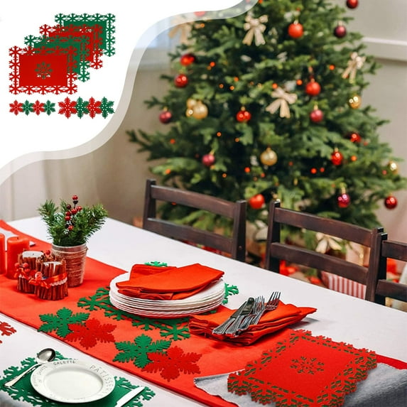 YOHAVEN Christmas Placemats Holiday Table Decor Water Heat Resistant Dinner Mats Festive Western Style Table Setting for Dining Room Party Celebration