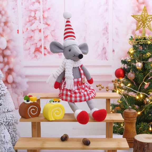 YOHAVEN Christmas Plaid Fabric Mouse Doll, Long-Legged Couple Decoration, Perfect for Mantels, Tables & Holiday Displays, Adds Fun to Christmas Décor, Ideal Holiday Gift for Families & Couples