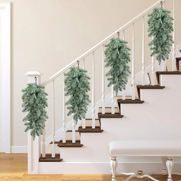 YOHAVEN Christmas Snow Spray Simulation Pines Needle Door Hanging Decoration for Stair Railing Mantel Dining Table Indoor Outdoor Holiday Christmas Decorations Christmas Garland