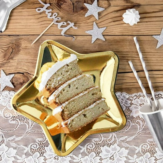 YOHAVEN Christmas Star Paper Plates 7" Disposable Tableware 10Pcs Gold Silver Star Shaped Party Supplies for Christmas Birthday Thanksgiving Wedding Graduation Holiday Dessert Appetizer Decorations