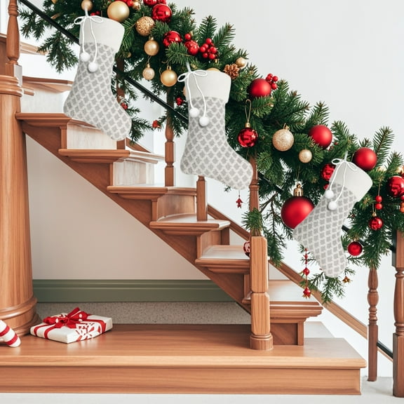 YOHAVEN Christmas Stocking Pendant 17"x10", Hanging Xmas Stocking Tree Pendant with Snowflake Winter Design, Holiday Fireplace Mantle Decorations for Christmas Party Gifts Home Decor