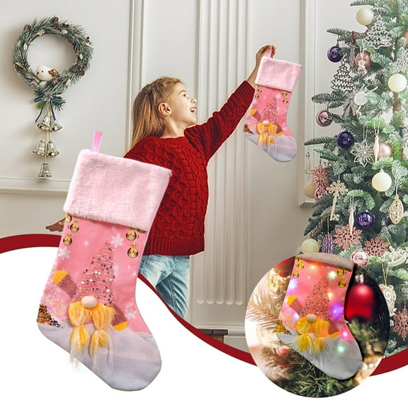 YOHAVEN Christmas Candy Bag Stocking, Holiday Gift Sock Decoration, Large Cloth Christmas Stocking for Stair Mantel Door Wall Tree Holiday Party Home Decor
