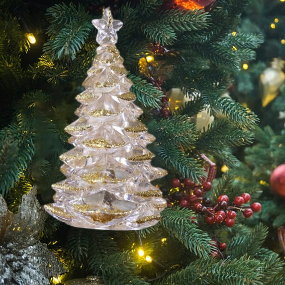 YOHAVEN Christmas Tree Crystal Pendant Ornament, Transparent Acrylic Hanging Snowflake Inspired Decorations for Holiday Party Home Office Xmas Decor