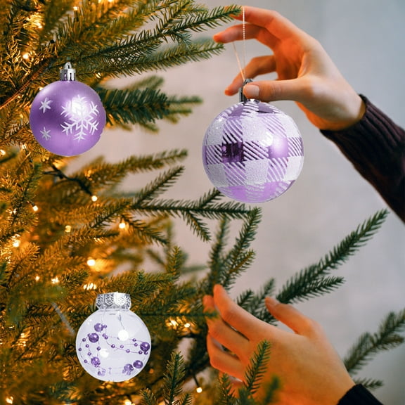 YOHAVEN Christmas Tree Decorations 12Pcs Plastic Hanging Balls, 2.36" Shatterproof Ornaments Purple Velvet Holiday Party Favors for Xmas Tree Wreath Garland Indoor Outdoor Decor