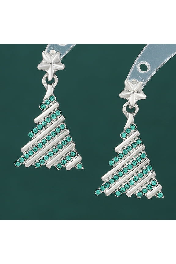 Christmas Tree Earrings, Holiday Rhinestone Dangle Earrings for Xmas Party, Gift for Girlfriend Family, Sparkling Festive Jewelry Accessory