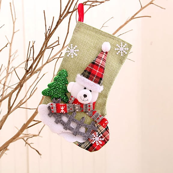 YOHAVEN Christmas Tree Hanging Party Decor Santa Stocking Knitting Sock Candy Bag Holiday Tree Decoration Fireplace Mantle Home Office Indoor Celebration