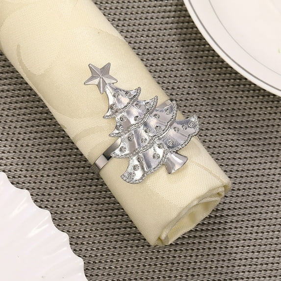 YOHAVEN Christmas Napkin Rings Metal Alloy Holder 2", Xmas Tree Design Holiday Table Accessories for Party Dining Room Wedding Banquet Home Tabletop Decorations
