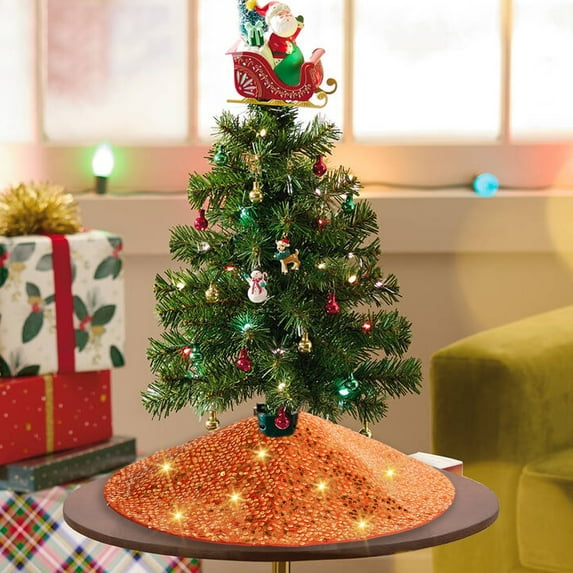 YOHAVEN Christmas Tree Skirt Sequin Glitter Apron Base Cover for Presents Holiday Xmas Party Decoration Living Room Mantle Indoor Outdoor Decor
