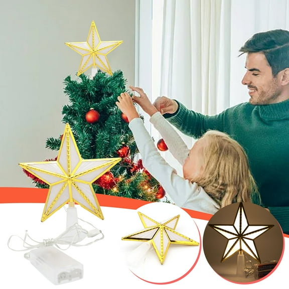 YOHAVEN Christmas Tree Top Star Light, USB Battery Operated Tree Star with Two Power Functions, Holiday Tree Decoration for Christmas Party Home Office