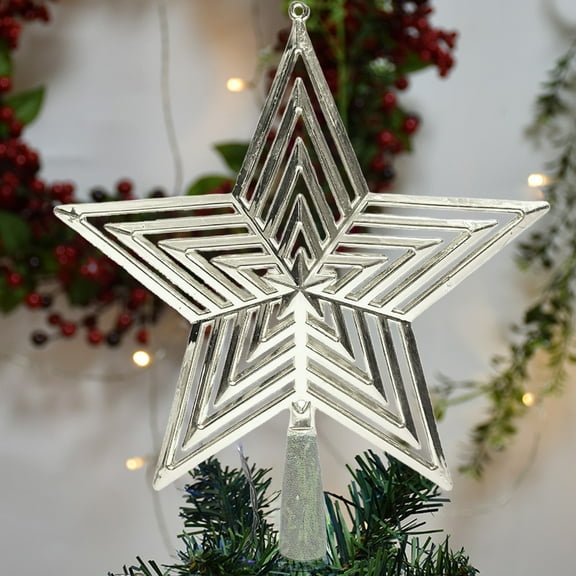 YOHAVEN Christmas Tree Topper Star, 7" Glitter Pentagram Tree Top Decoration Shiny Five Pointed Star Christmas Ornaments for Xmas Tree Holiday Party Home Decor