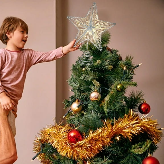 YOHAVEN Christmas Tree Topper Star LED Lighted Tree Decoration Battery Operated Five Pointed Star Lamp Holiday Christmas Ornament for Tree Fireplace Home Office Party Decor