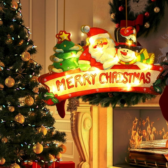 YOHAVEN Christmas Window Hanging LED Lights Acrylic Battery Powered Holiday Decorations Indoor Porch Shop Display Xmas Party Tabletop Decor
