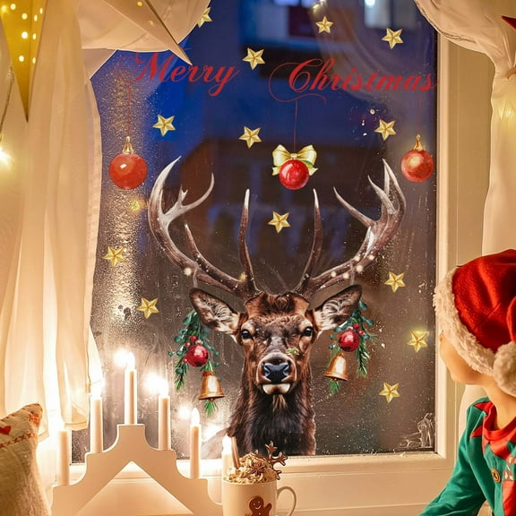 YOHAVEN Christmas Window Stickers, Double-Sided Visual PVC Snowflake Star Lights Holiday Decals for Window Glass Wall Home Christmas Party Decoration