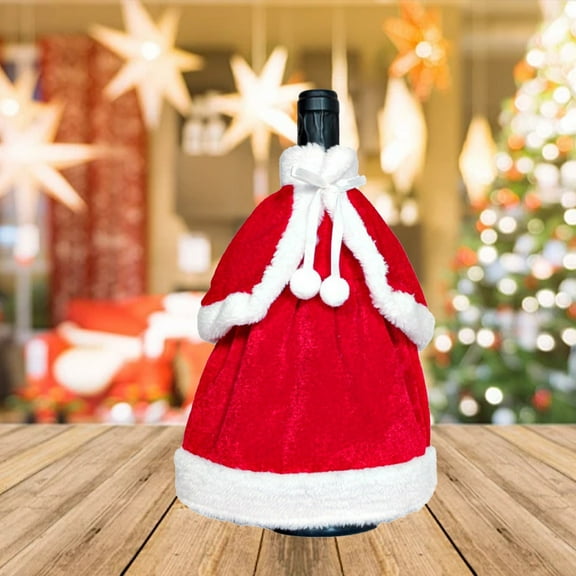 YOHAVEN Christmas Wine Bottle Cover Dress Outfit Decorative Bag, Holiday Party Wine Wrap Skirt Costume for Champagne Bottles, Xmas Gift Wrapping Decorations for Tabletop Home Celebration