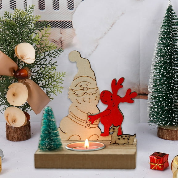 YOHAVEN Christmas Wooden Candle Holder Decorative Tealight Holder Rustic Table Centerpiece Candlestick Ornament for Holiday Party Fireplace Mantle