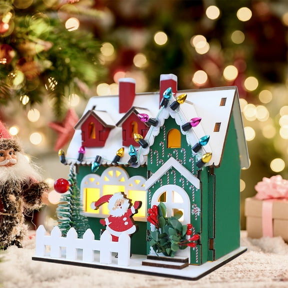 YOHAVEN Christmas Wooden House Miniature Indoor Ornaments Holiday Decorations for Window Displays Tabletop Home Christmas Decor Seasonal Winter Decor Xmas Village Scene Display
