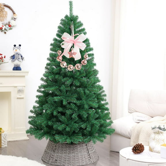 YOHAVEN Christmas Wreath Car Hanging Ornament Mini Tree Shaped Decoration with Balls Bow Star Holiday Front Door Decor Xmas Tree Pendant Gift for Home or Car