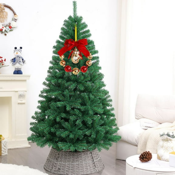 YOHAVEN Christmas Wreath Car Hanging Ornament Mini Tree Shaped Decoration with Balls Bow Star Holiday Front Door Decor Xmas Tree Pendant Gift for Home or Car