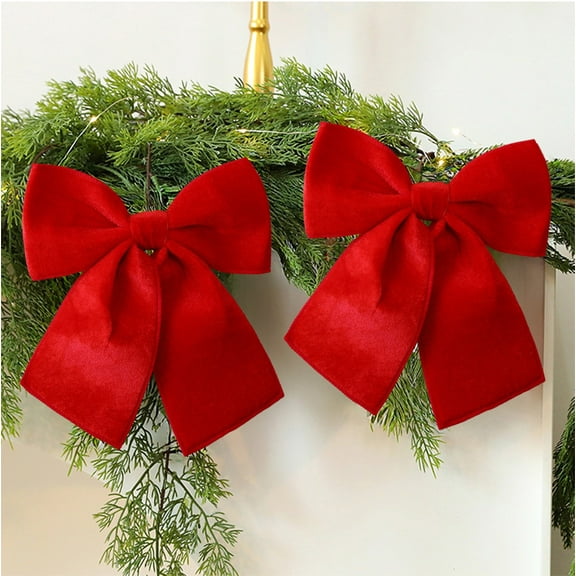 YOHAVEN Christmas Wreath Pre-Tied Bow, Polyester Holiday Garland Decoration for Tree Door Window Mantle, Fall Winter Swag Accent Home Office Outdoor Decor