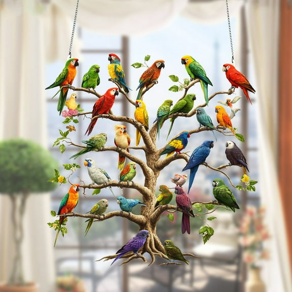 YOHAVEN Colorful Tree Festival Decoration, Acrylic Parrot Ornament for Christmas Tropical Party Summer Event Indoor Outdoor Hanging Centerpiece Home Decor