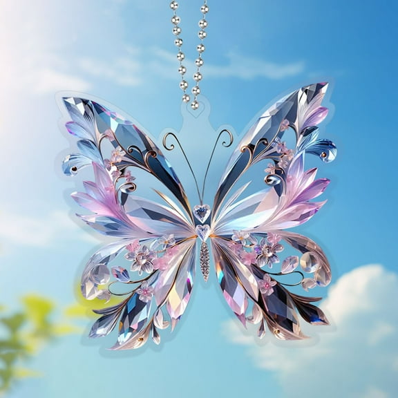 YOHAVEN Crystal Butterfly Acrylic Pendant, Sparkling Car Rearview Mirror Decor, Stylish Sun Catcher for Car and Home, Elegant Gift for Christmas, Birthdays, and Anniversaries