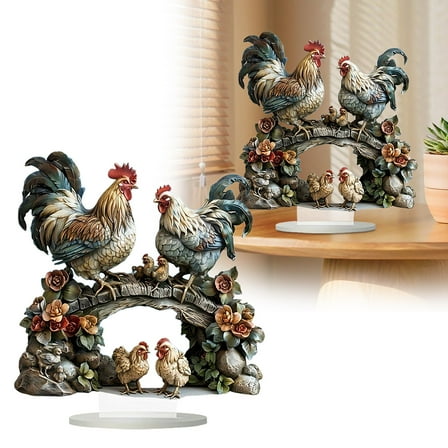 YOHAVEN Crystal Chicken Family Desktop Decoration, Multi-Purpose Figurine for Home Office Tabletop, Symbol of Luck Happiness Home Display Gift
