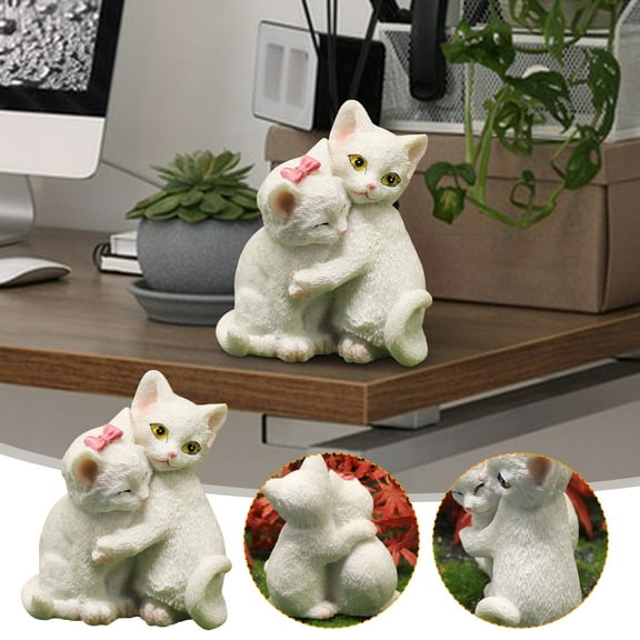 YOHAVEN Cute Cats Resin Statue, Hugging Couple Cat Figurine, Mini Tabletop Decoration for Home Office Bonsai Valentine Anniversary Gift