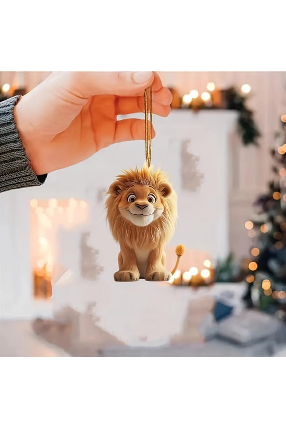Cute Lion Acrylic Pendant, Playful Keychain or Car Hanging Decoration, Compact and Eye-Catching, Bright Yellow Gift for Animal Lovers, Ideal Christmas Gifts, Fun Family Accessories