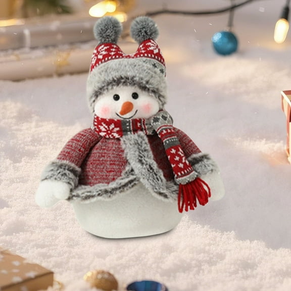 YOHAVEN Cute Snowman Knitted Doll Christmas Decoration, Handmade Winter Desktop Figurine Set for Holiday Layered Tray Table Fireplace Home Seasonal Decor