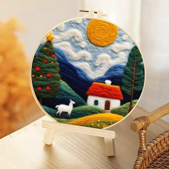 YOHAVEN DIY Needle Felting Kit Beginner Wool Felt Painting Embroidery Frame Craft Material Pack with Threads Tools Patterns for Handmade Decor Gift Art Lovers Home Wall Table Decor