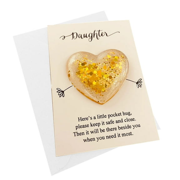 YOHAVEN Daughter Pocket Gift Card Heart Love Token Inspirational Keepsake Glass Heart with Card Envelope Jewelry Box Romantic Birthday Valentines Day Christmas Wedding Anniversary Gift