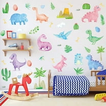 YOHAVEN Dinosaur Wall Decal PVC Sticker for Living Room Bedroom Playroom Kindergarten Background Wall Decoration, Easy Peel Stick Reusable Art Mural for Home Office Classroom Interior