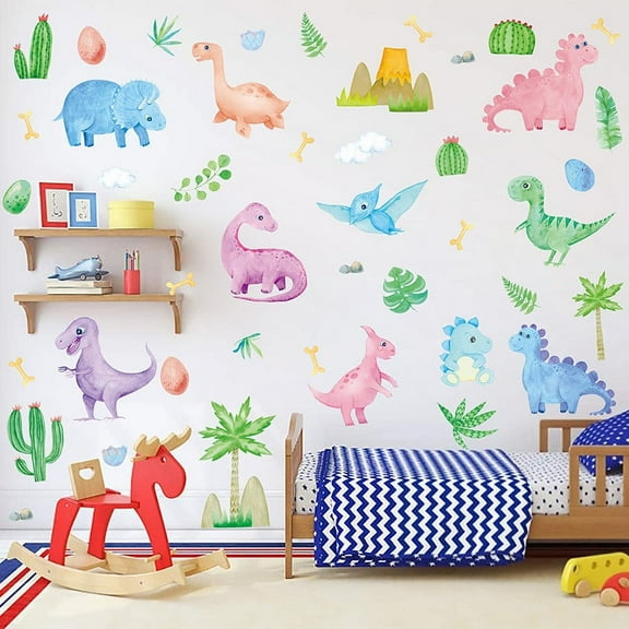 YOHAVEN Dinosaur Wall Decal PVC Sticker for Living Room Bedroom Playroom Kindergarten Background Wall Decoration, Easy Peel Stick Reusable Art Mural for Home Office Classroom Interior