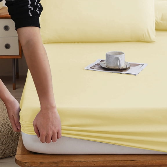 YOHAVEN Double Bed Stretch Fitted Sheet 86.6x70.9 In, Non Slip Secure Elastic, Polyester Soft Fiber, Full Coverage, Wrinkle Fade Resistant, Snug Fit Up To 15 In Mattress, Easy Wash, Minimal Wrinkle