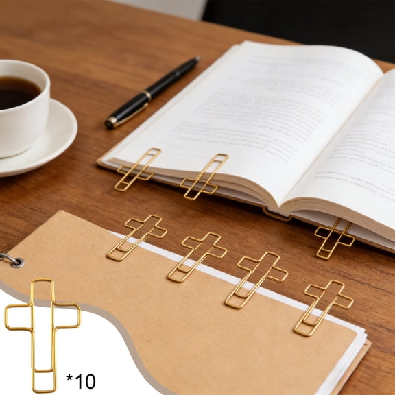 YOHAVEN Easter Cross Paper Clips, Metal Creative Bookmarks, Gold And Rose Gold Electroplated, 10-Pack Durable Spring Office And Study Clips, Decorative Document Tags, Church Or Classroom Gift