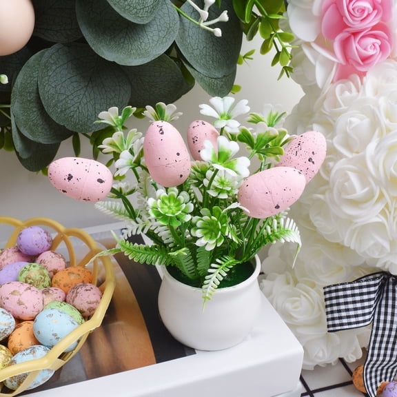 YOHAVEN Easter Speckled Egg Mini Potted Plant, Artificial Spring Tabletop Decor With Colorful Eggs, Maintenance Free Holiday Accent For Dining Tables, Mantels, Shelves And Basket Displays