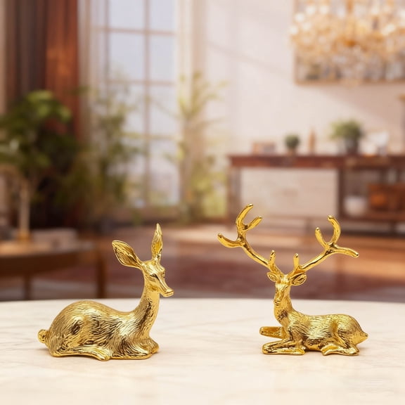 YOHAVEN Electroplated Deer Wine Cabinet Ornaments, Gold Plated Deer Figurine, Holiday Home Decor for Living Room, TV Stand & Entryway, Perfect for Christmas & New Year Gifts & Holiday Decor