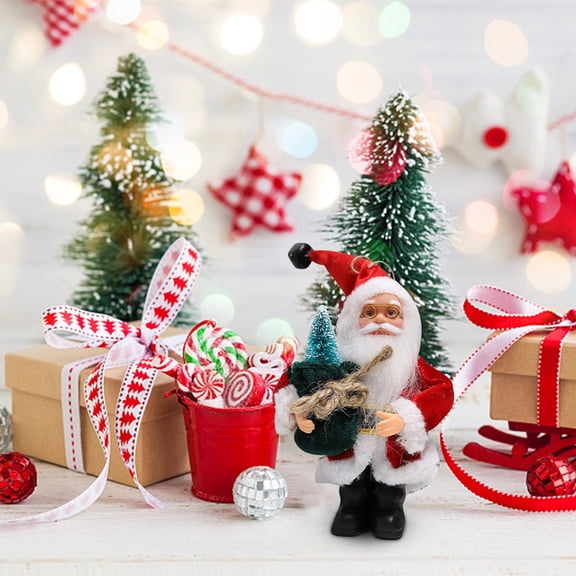 YOHAVEN Fabric Standing Santa Claus Doll Ornament, Christmas Desktop Decoration for Table Shelf Home Office Holiday Party Mantle Seasonal Display Accent