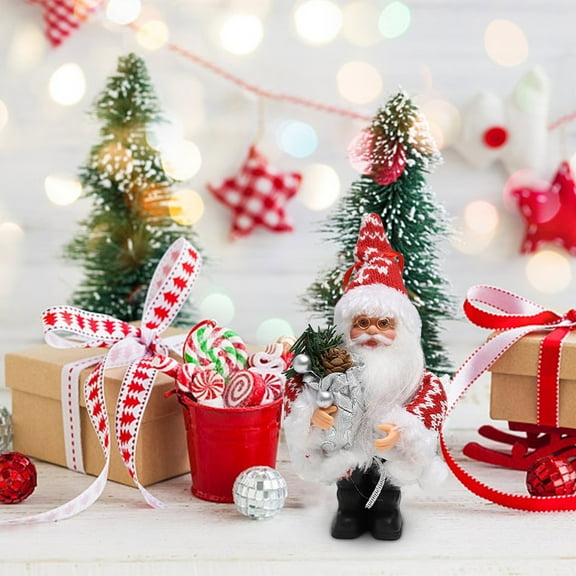 YOHAVEN Fabric Standing Santa Claus Doll Ornament, Christmas Desktop Decoration for Table Shelf Home Office Holiday Party Mantle Seasonal Display Accent